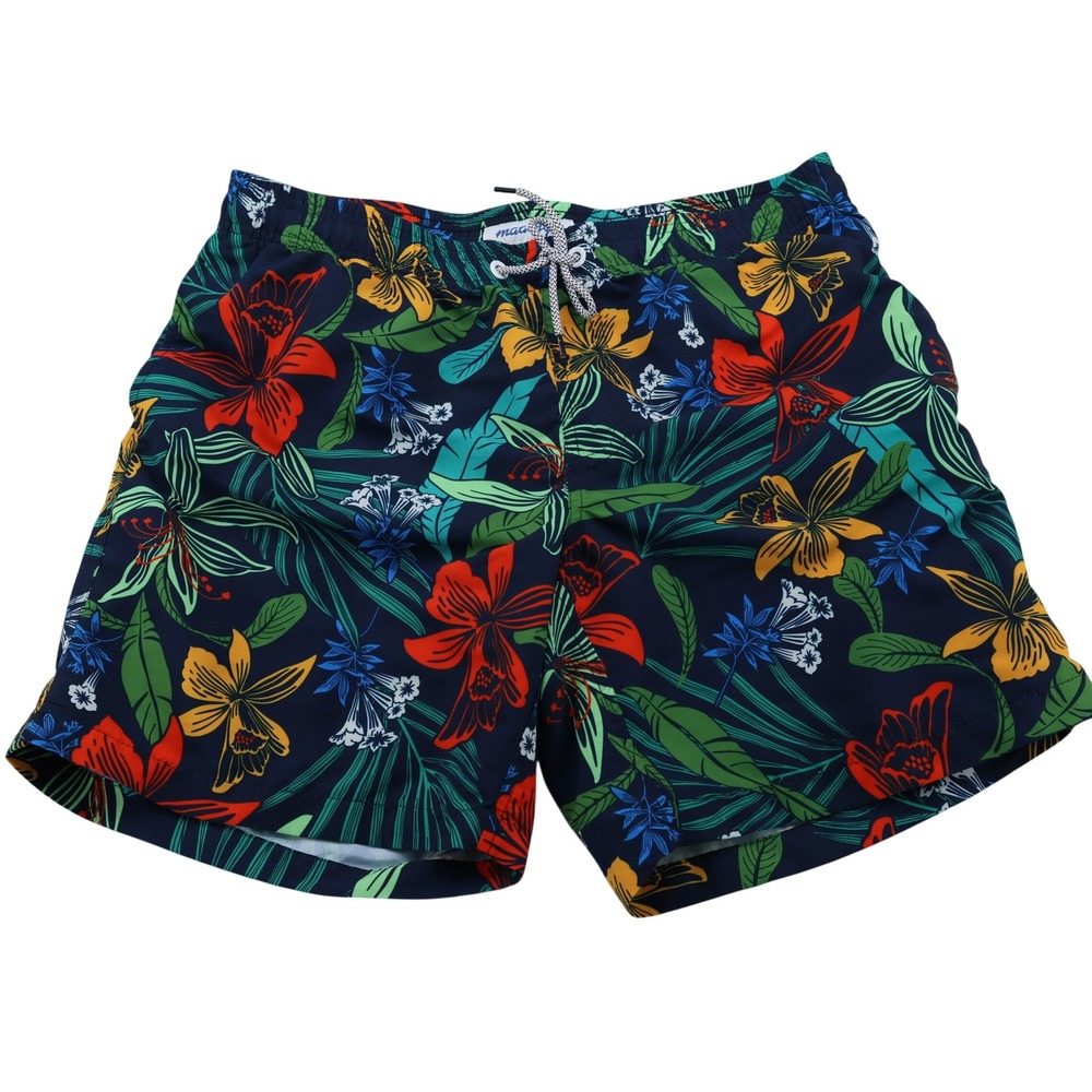Maamgic‎ Mens Tropical Floral Swim Trunks Navy Blue Mesh Lined Shorts Size L - Picture 2 of 7